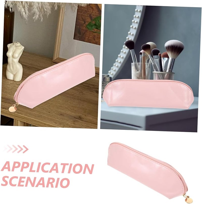 Rose Pink PU Leather Makeup Brush Bag Travel Cosmetic Organizer Portable Toiletry Pouch Easy to Clean - Image 4